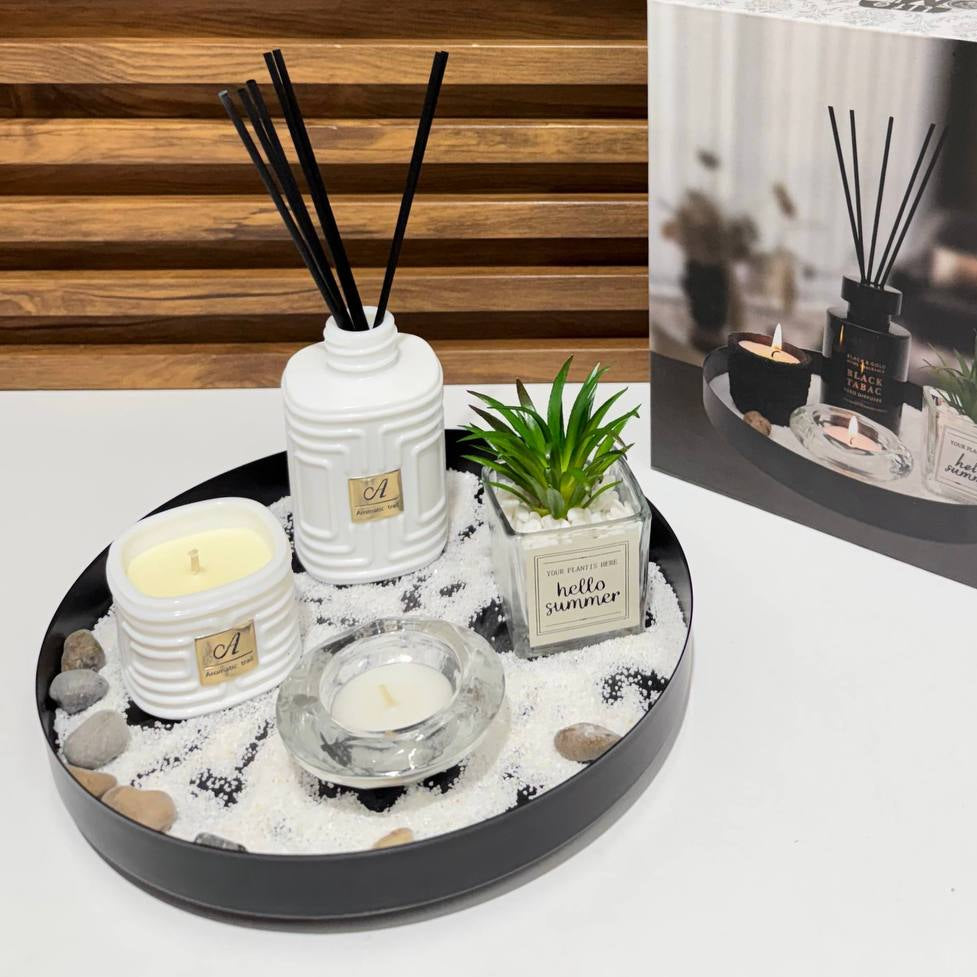 Kit Ambiance Aromatique – Plateau Senteur Céramique & Succulente