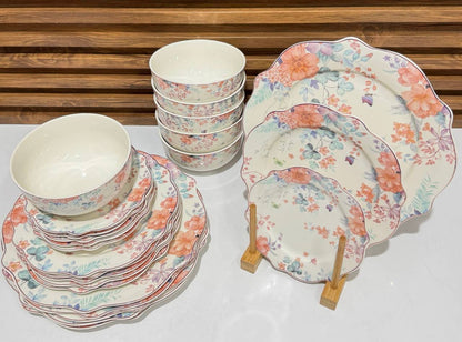Service de Vaisselle en Porcelaine Motif Eucalyptus – Style Élégant & Champêtre 24Pcs