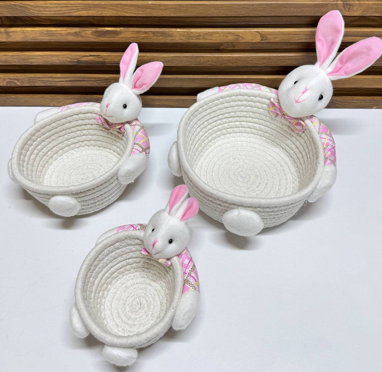 Ensemble de Paniers Lapin Mignons en Corde de Coton (Lot de 3)