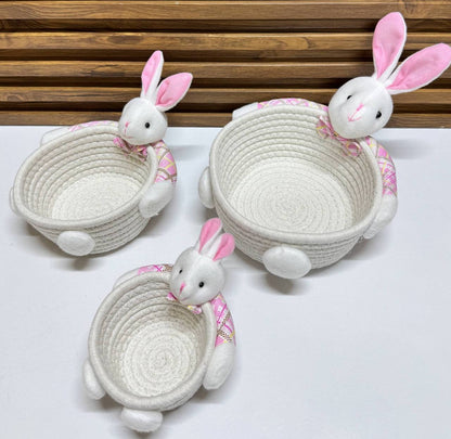 Ensemble de Paniers Lapin Mignons en Corde de Coton (Lot de 3)