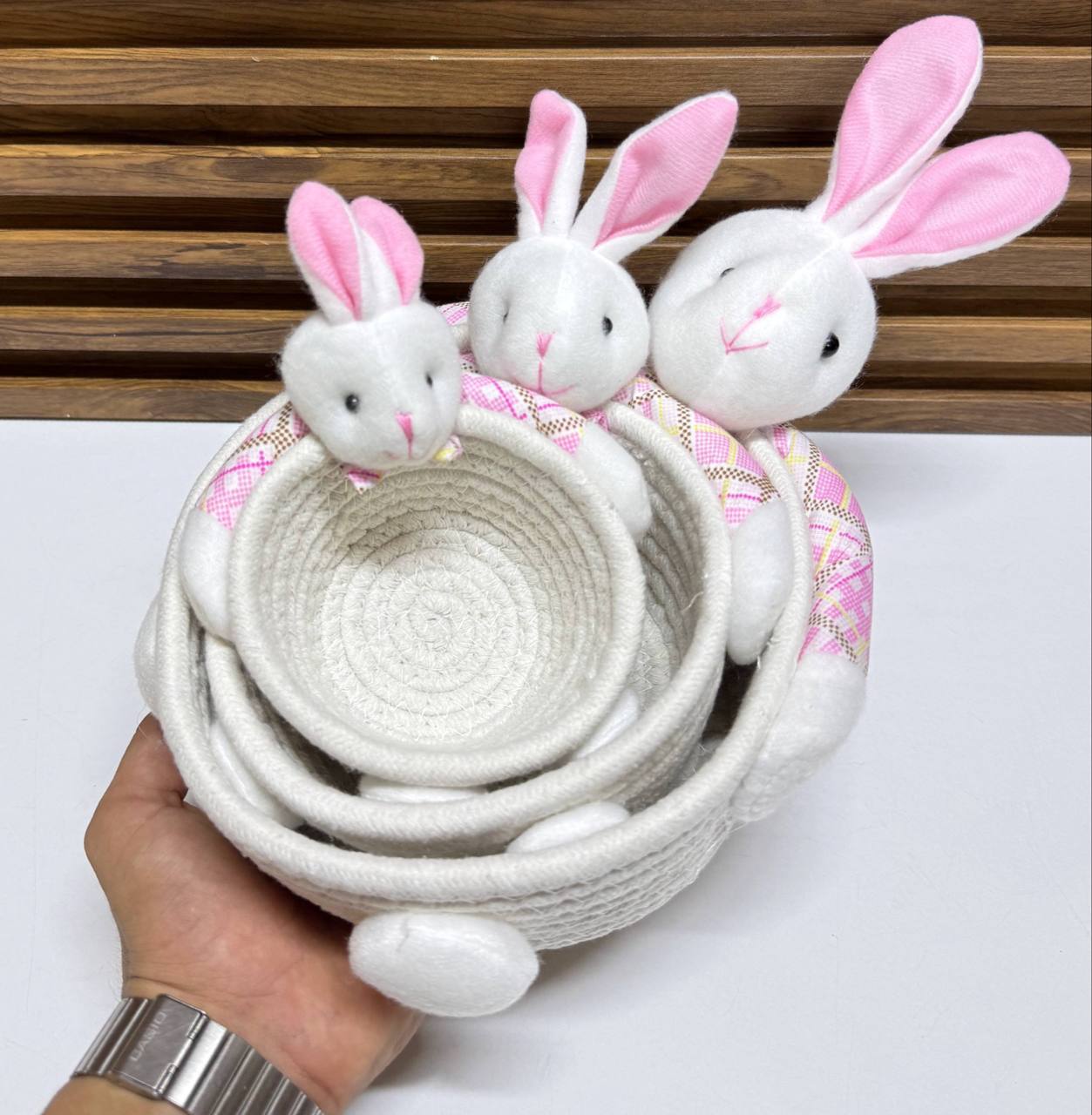 Ensemble de Paniers Lapin Mignons en Corde de Coton (Lot de 3)