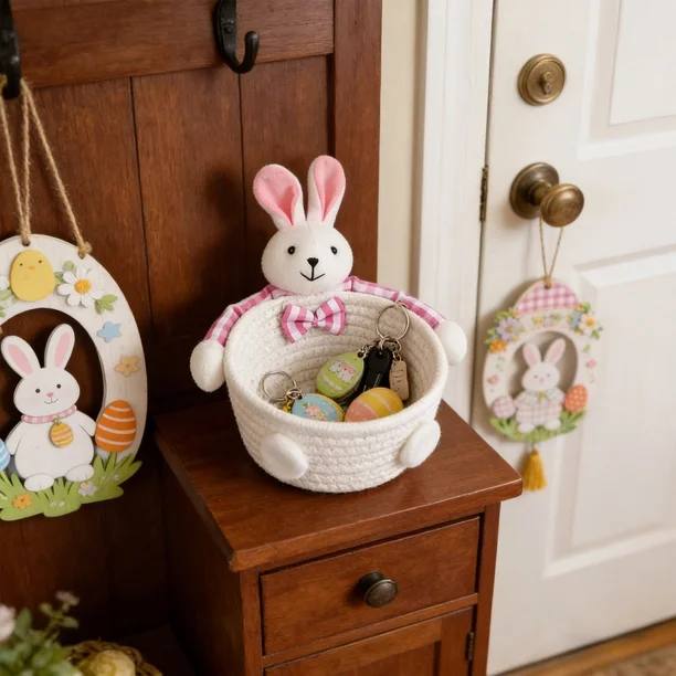 Ensemble de Paniers Lapin Mignons en Corde de Coton (Lot de 3)