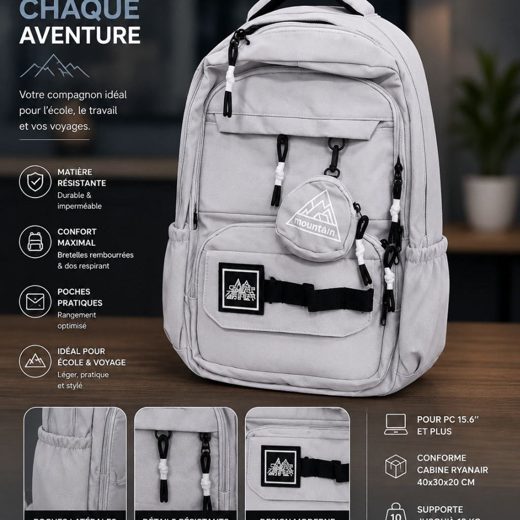 Sac à Dos Scolaire Kawaii Rose – Cartable Ergonomique avec Mini Trousse Ours