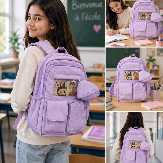 Sac à Dos Scolaire Lucky Day – Cartable Imperméable Grande Capacité Multi-Poches