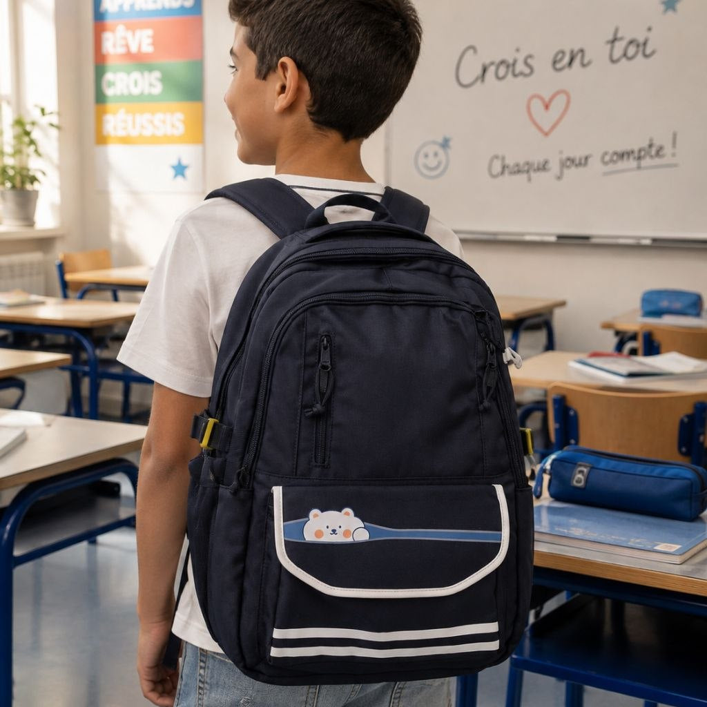 Sac à Dos Scolaire Kawaii Rose – Cartable Ergonomique avec Mini Trousse Ours