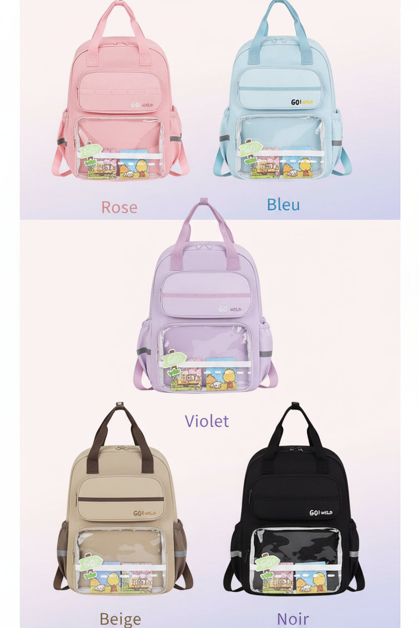 Sac à Dos Scolaire Ultra-Léger – Cartable Ergonomique avec Poche Transparente