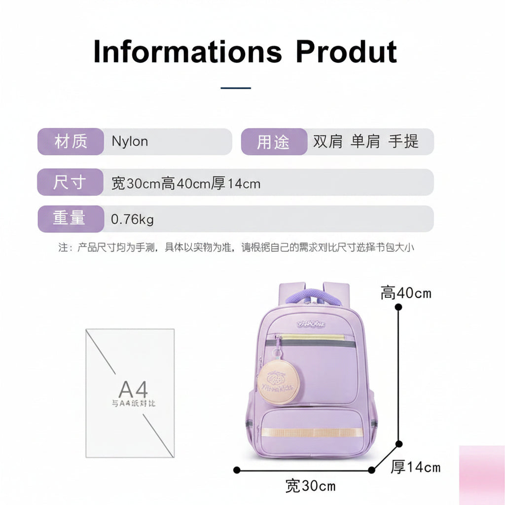 Sac à Dos Scolaire Orthopédique Ergononique – Cartable Étanche avec Mini Trousse
