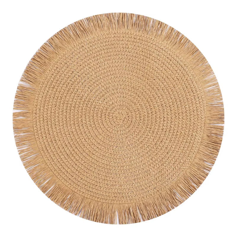 Lot de 6 tapis de table en papier tissé à pampilles naturel