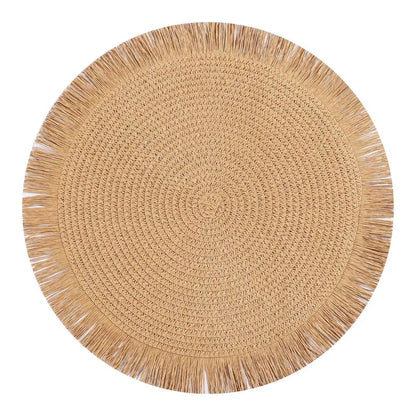 Lot de 6 tapis de table en papier tissé à pampilles naturel