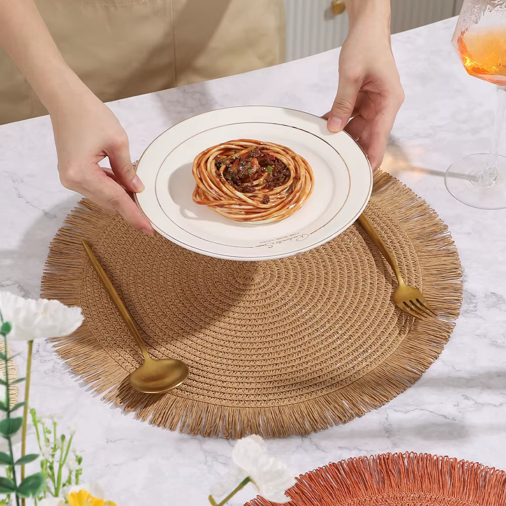 Lot de 6 tapis de table en papier tissé à pampilles naturel