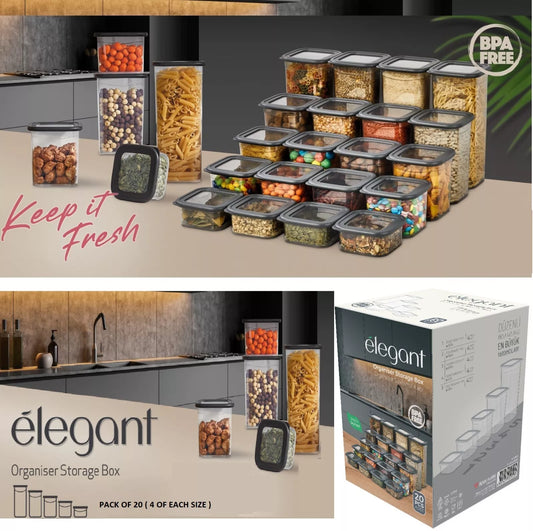 Elegant™ - Ensemble de 20 Boîtes de Rangement Hermétiques et Empilables