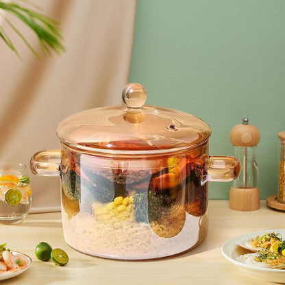 Casserole en Verre Ambré avec Couvercle - Capacité de 1,5 L