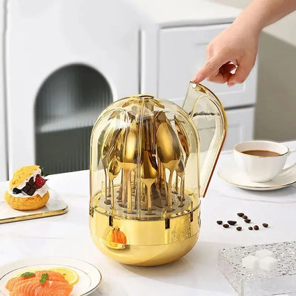 Ensemble de couverts en acier inoxydable, transparent en forme de fleur sa dorée
