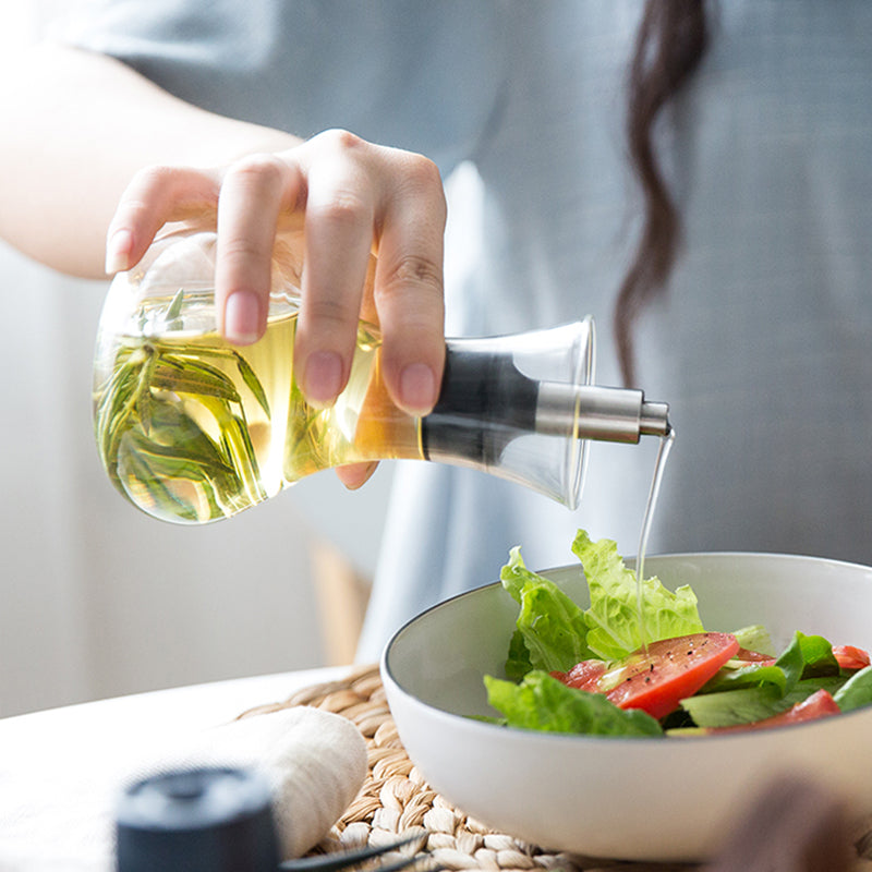 2 Bouteille d'Huile en Verre avec Couvercle en Bambou Naturel