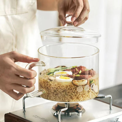 Bol à nouilles instantanées en verre borosilicaté résistant à la chaleur avec couvercle