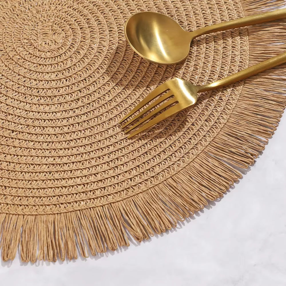Lot de 6 tapis de table en papier tissé à pampilles naturel