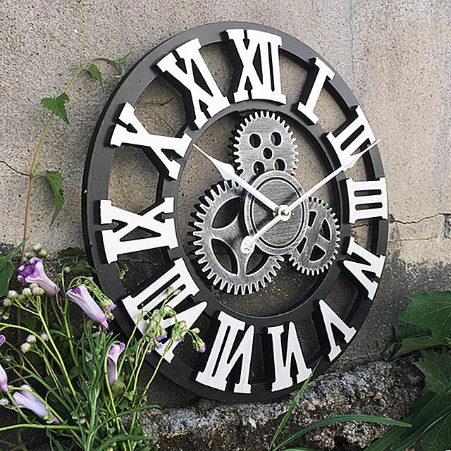Horloge Murale Industrielle en Métal – Design Vintage avec Rouages Apparents