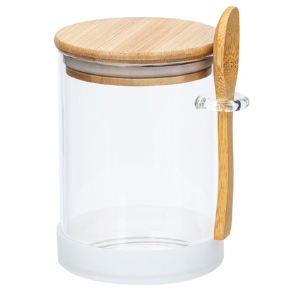 3 Boîte de Rangement en Verre Transparent avec Cuillère en Bois