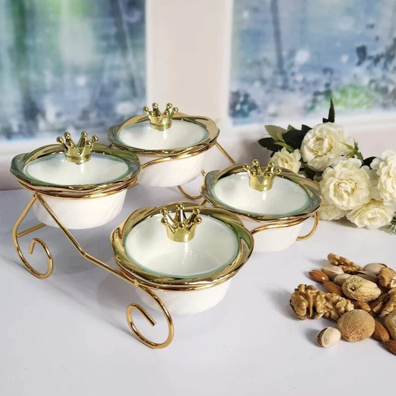 Présentoire élégant coupelles blanc et doré