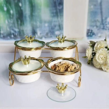Présentoire élégant coupelles blanc et doré