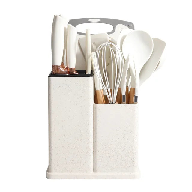 Ensemble d'Ustensiles de Cuisine en Silicone avec Manche en Bois-18 piece