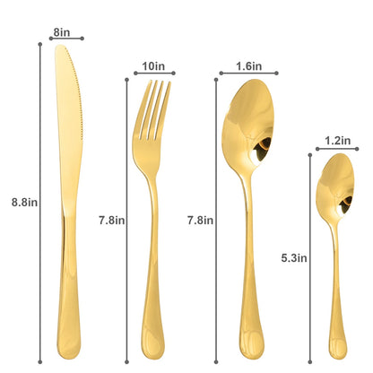 Ensemble de Couverts Dorés - Service de 24 Pièces en Acier Inoxydable.