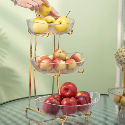 Plateau à gâteaux aux fruits et bonbons en verre avec cadre doré luxueux