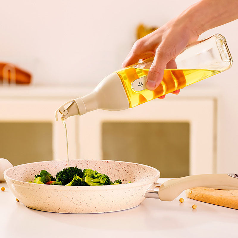 Bouteille d'huile carrée en verre à fermeture automatique,