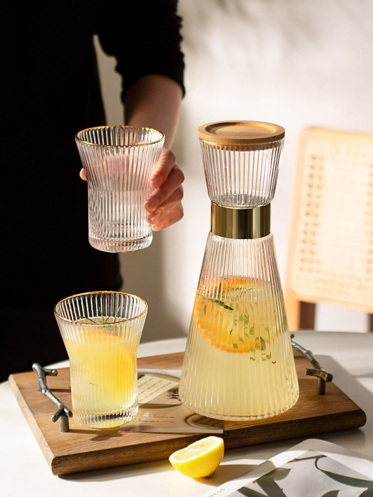 Carafe en Verre Côtelé avec Élégante Carafe à Eau avec Décoration (7 pièces)