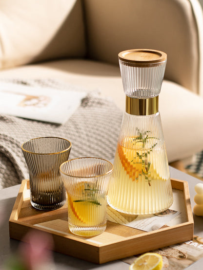 Carafe en Verre Côtelé avec Élégante Carafe à Eau avec Décoration (7 pièces)