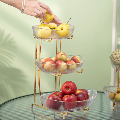 Plateau à gâteaux aux fruits et bonbons en verre avec cadre doré luxueux