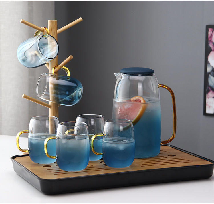 Ensemble de Service en Verre - Carafe avec Couvercle et Verres Assortis (7 pièces)