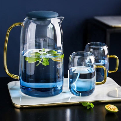 Ensemble de Service en Verre - Carafe avec Couvercle et Verres Assortis (7 pièces)