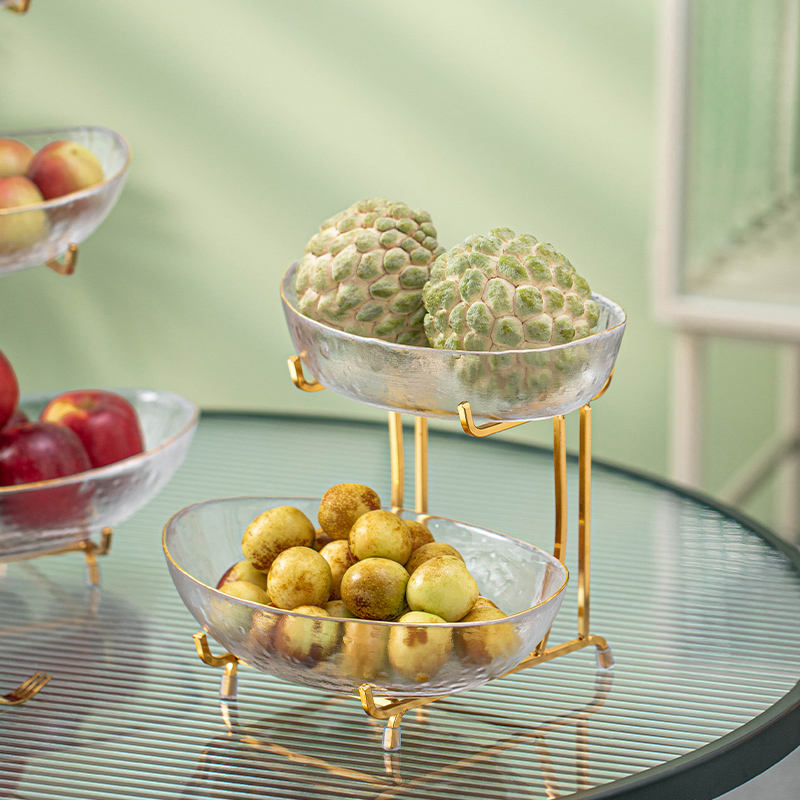 Plateau à gâteaux aux fruits et bonbons en verre avec cadre doré luxueux