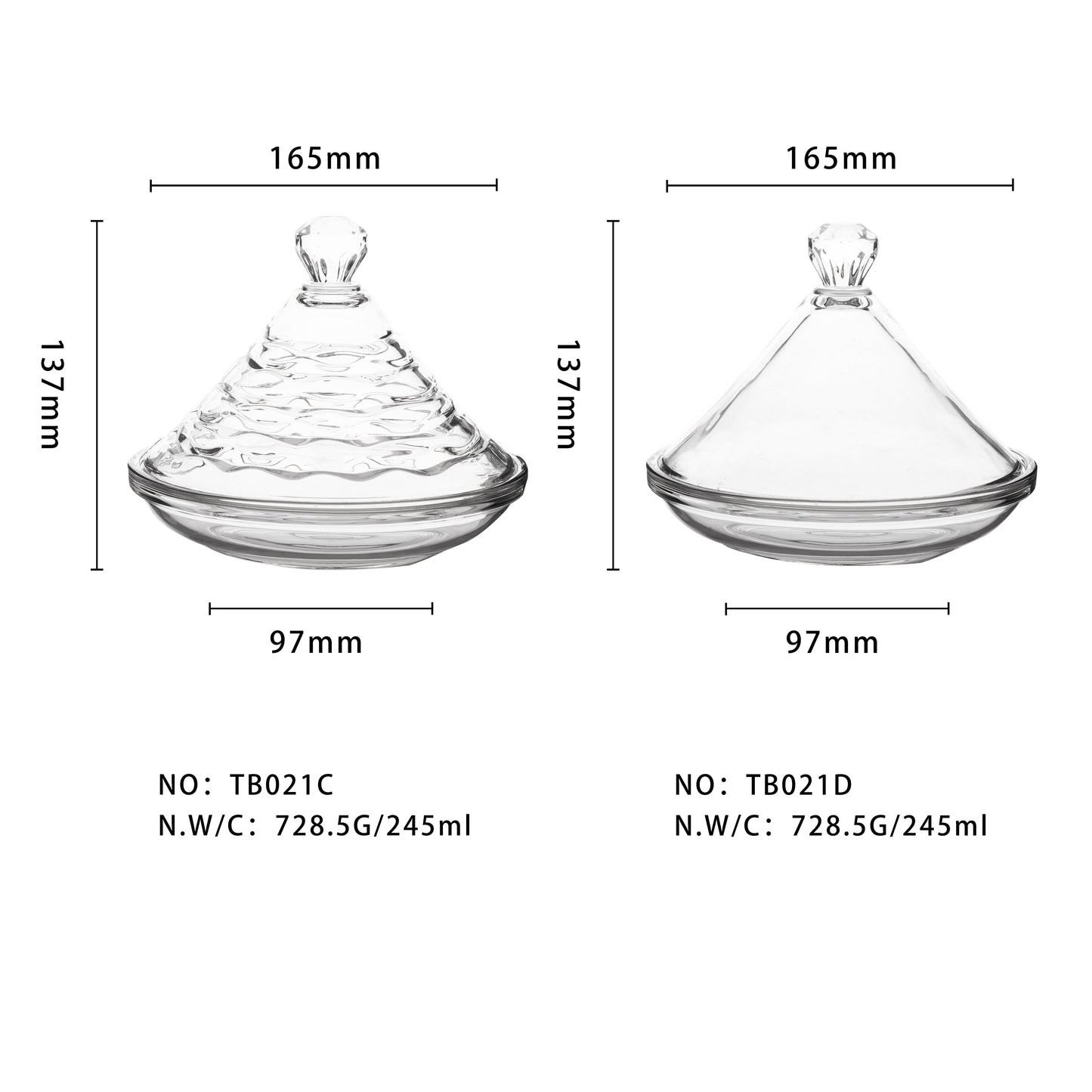 3 Tajine en Verre pour Noix et Trempette