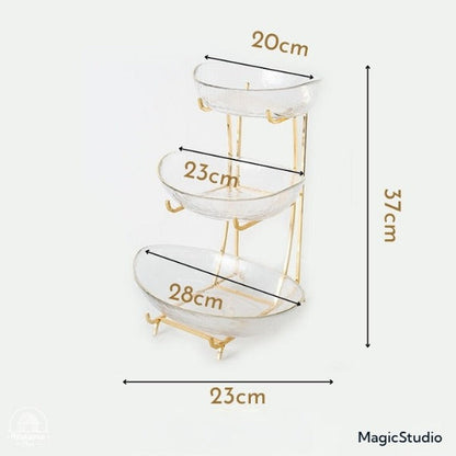 Plateau à gâteaux aux fruits et bonbons en verre avec cadre doré luxueux