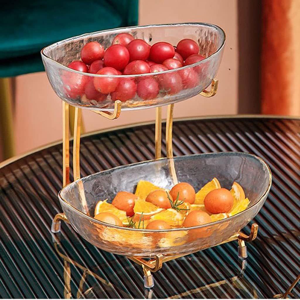 Plateau à gâteaux aux fruits et bonbons en verre avec cadre doré luxueux