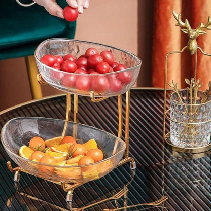 Plateau à gâteaux aux fruits et bonbons en verre avec cadre doré luxueux