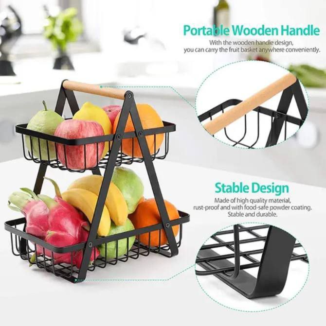 Panier de rangement pour fruits en métal à 2 couches lavable et antirouille