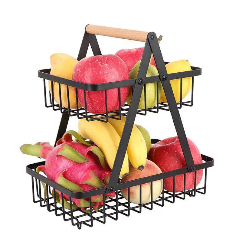 Panier de rangement pour fruits en métal à 2 couches lavable et antirouille